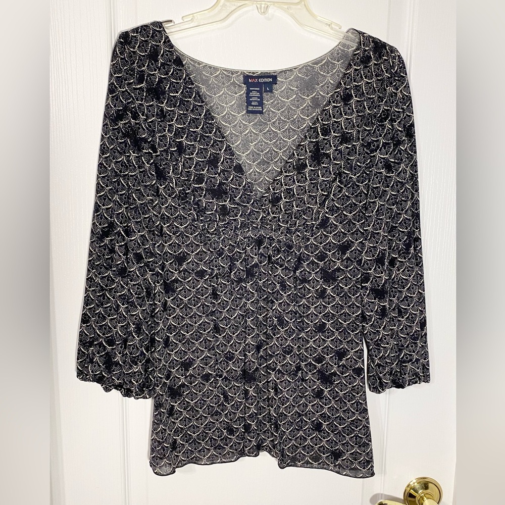 Y2K Max Edition Blouson Sleeve Empire Waist Surplice Mesh Top Large
